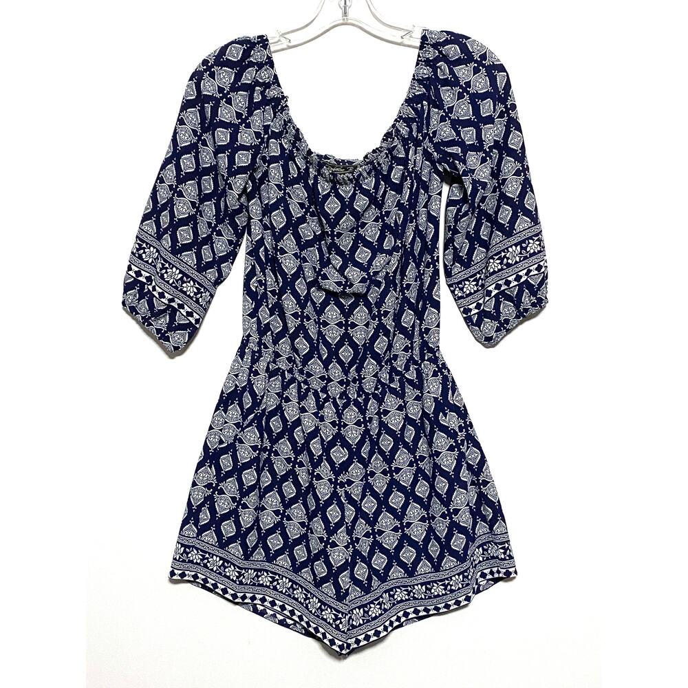 Rebecca B Blue White Romper One Piece Womens 2 Coastal Nautical Preppy Boho